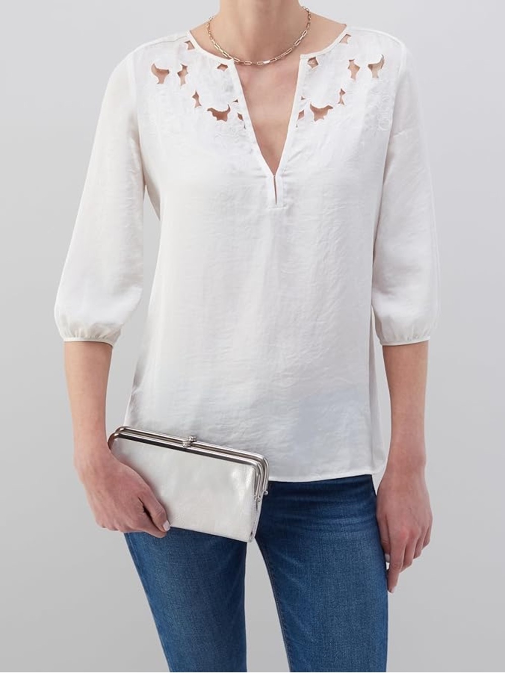 Hobo Lauren leather clutch wallets in white